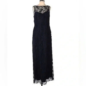 Amsale navy blue lace sleeveless maxi gown sz 16